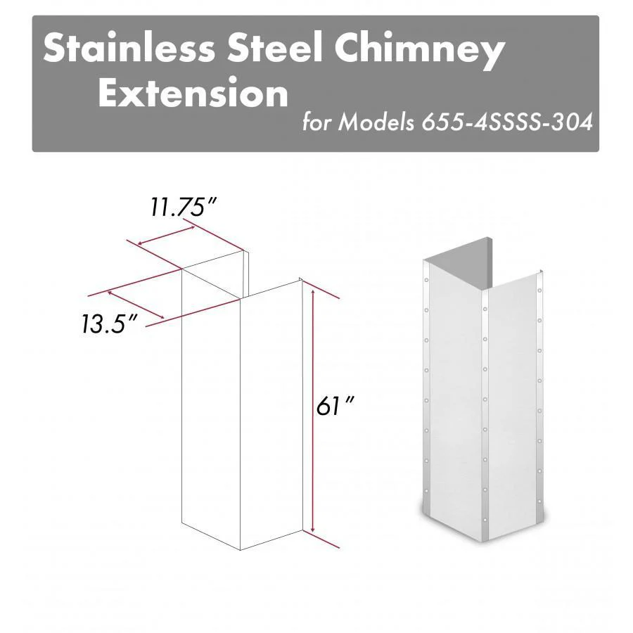 ZLINE 61 in. Stainless Steel Chimney Extension for Ceilings up to 12.5 ft, 655-4SSSS-304-E - Inhomebuy