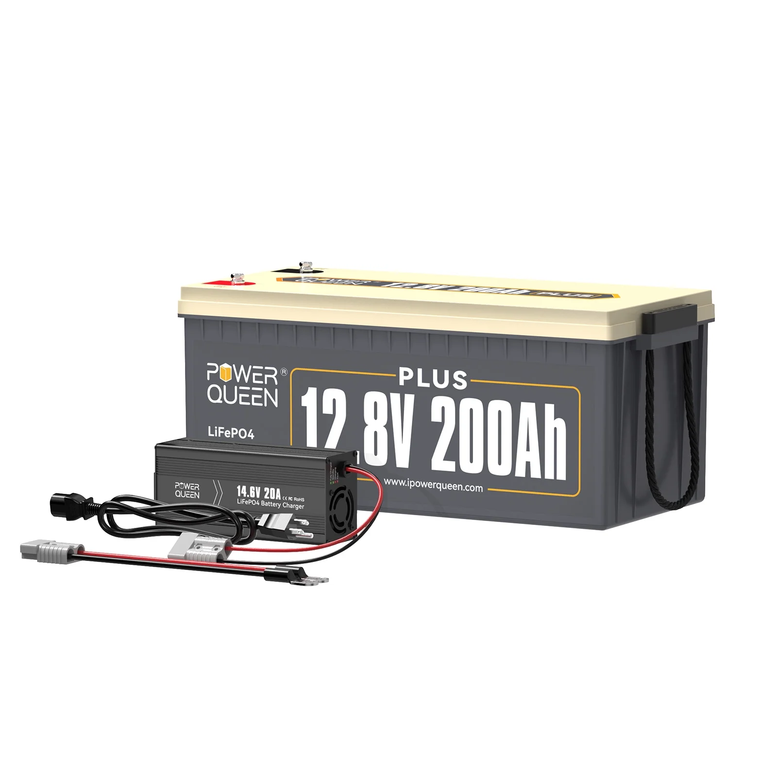 Power Queen 12V 200AH Plus LiFePO4 Deep Cycle Lithium Battery+Charger for RV Off-Grid Solar - Inhomebuy