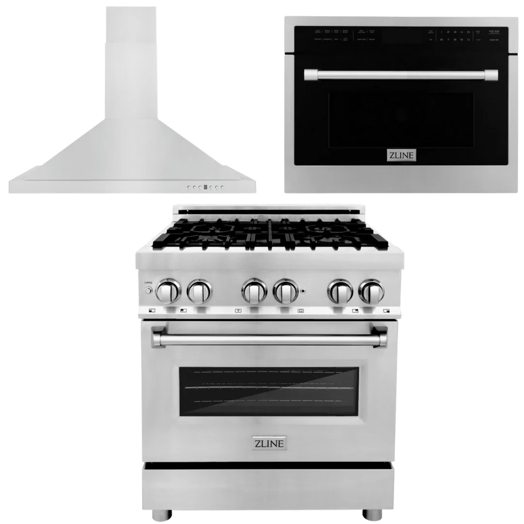 ZLINE Appliance Package - 30 in. Dual Fuel Range, 30 in. Range Hood, Microwave Oven, 3KP-RARHC30-DWV - Inhomebuy