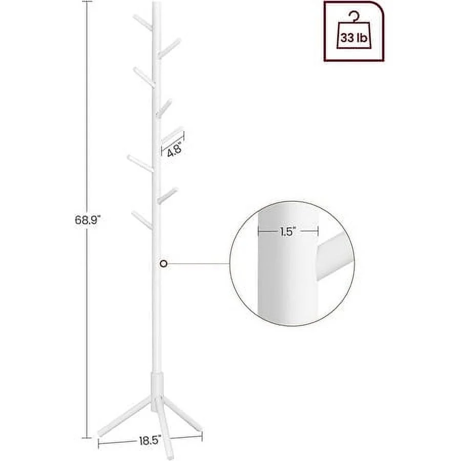 VASAGLE Coat Rack Solid Wood Free Standing Coat Rack Tree-Shaped Coat Rack with 8 Hooks for Clothes Hats Bags for Living Room Bedroom Dark Walnut - Inhomebuy