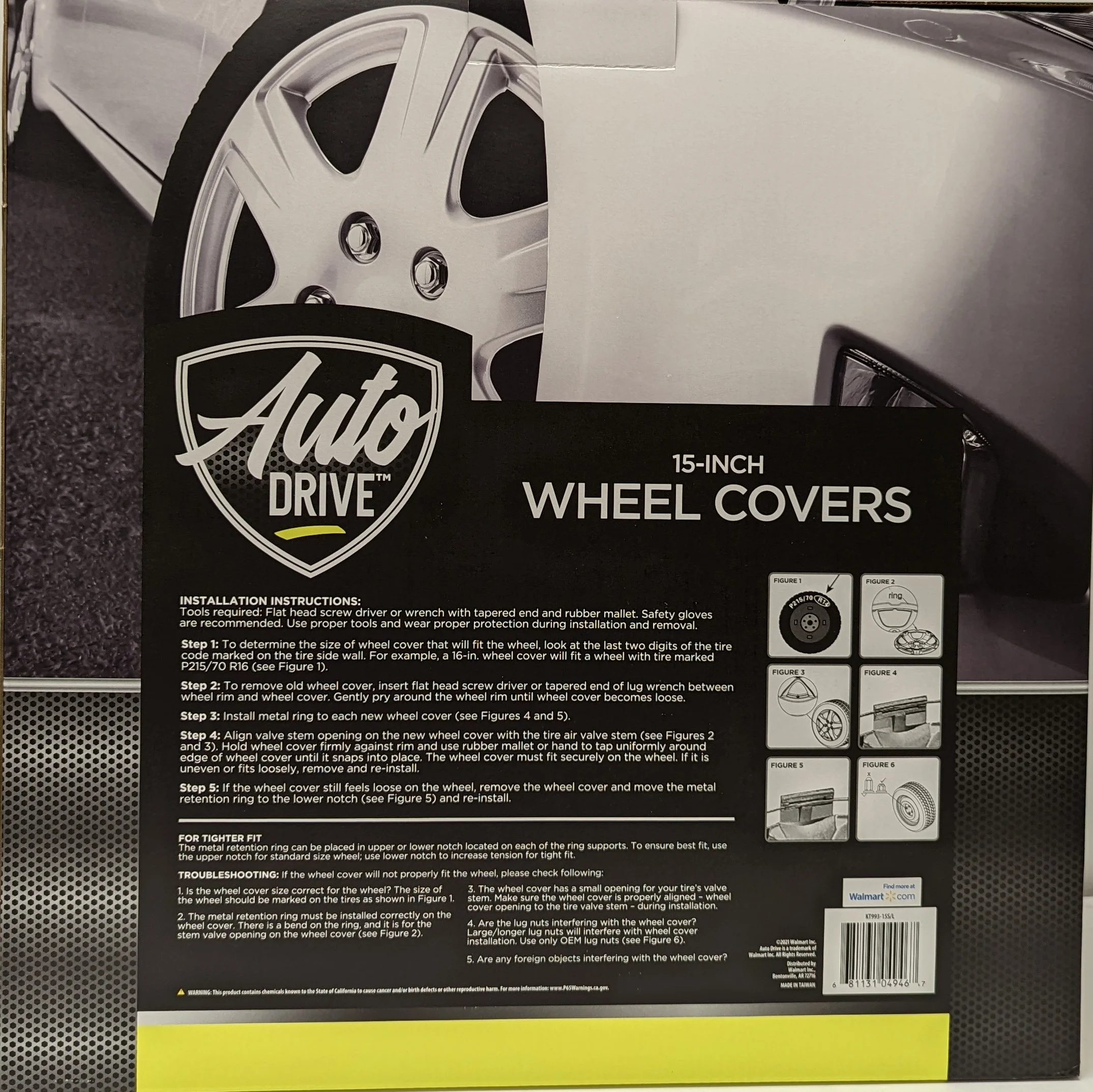 15-inch Wheel Cover, Silver Alloy Finish, Auto Drive Brand, ABS Plastic Material, Mfg Part No. KT993-15SL - Inhomebuy