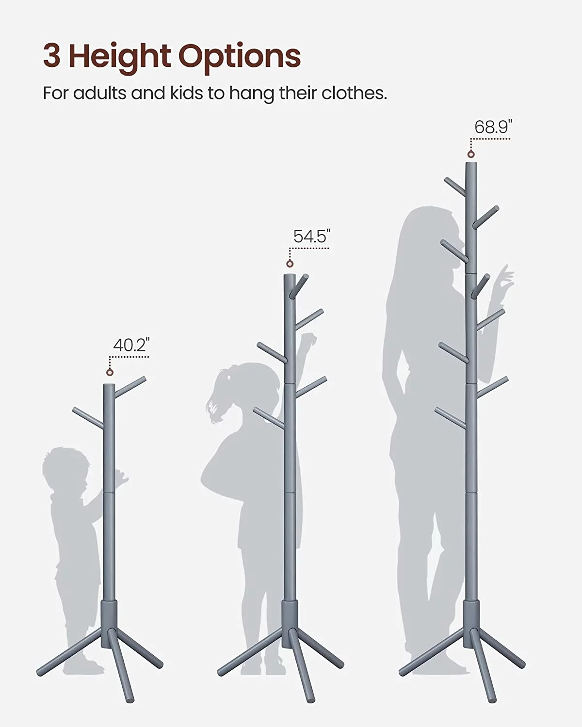 VASAGLE Coat Rack Solid Wood Free Standing Coat Rack Tree-Shaped Coat Rack with 8 Hooks for Clothes Hats Bags for Living Room Bedroom Dark Walnut - Inhomebuy