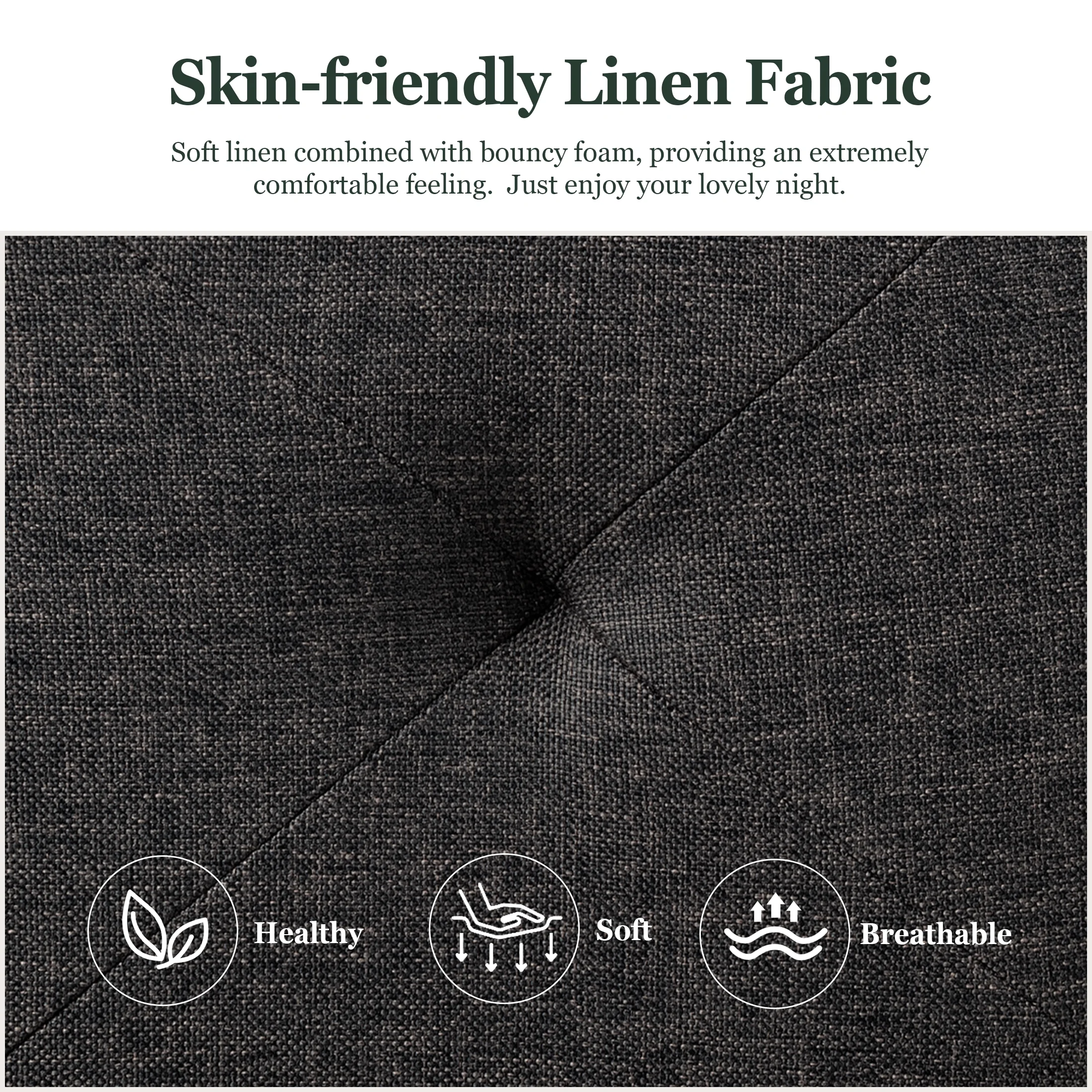 Amolife Twin Size Metal Bed Frame with Upholstered Headboard, Dark Grey - Inhomebuy