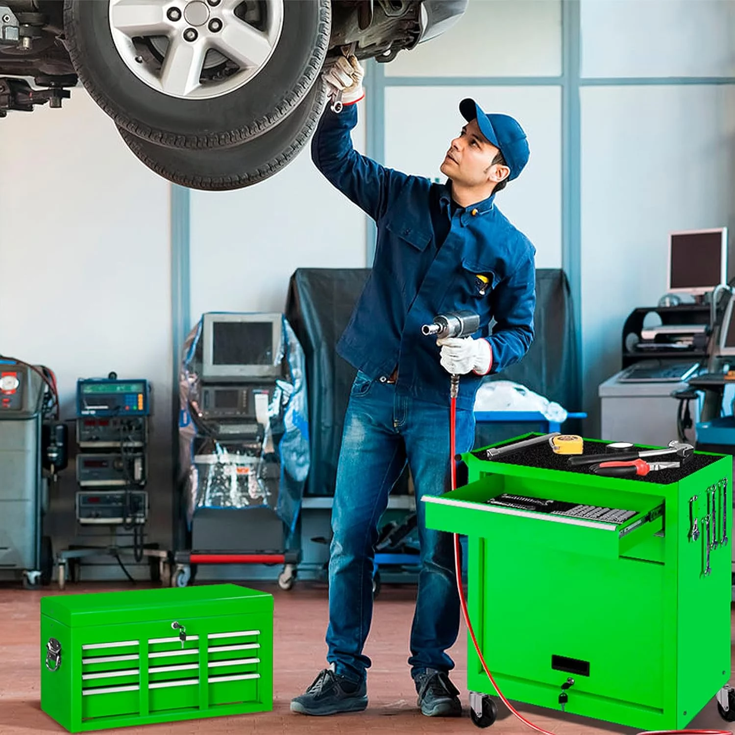 2-IN-1  Tool Chest & Cabinet, Large Capacity 8-Drawer Rolling Tool Box Organizer with Wheels Lockable Craft, Black - Inhomebuy