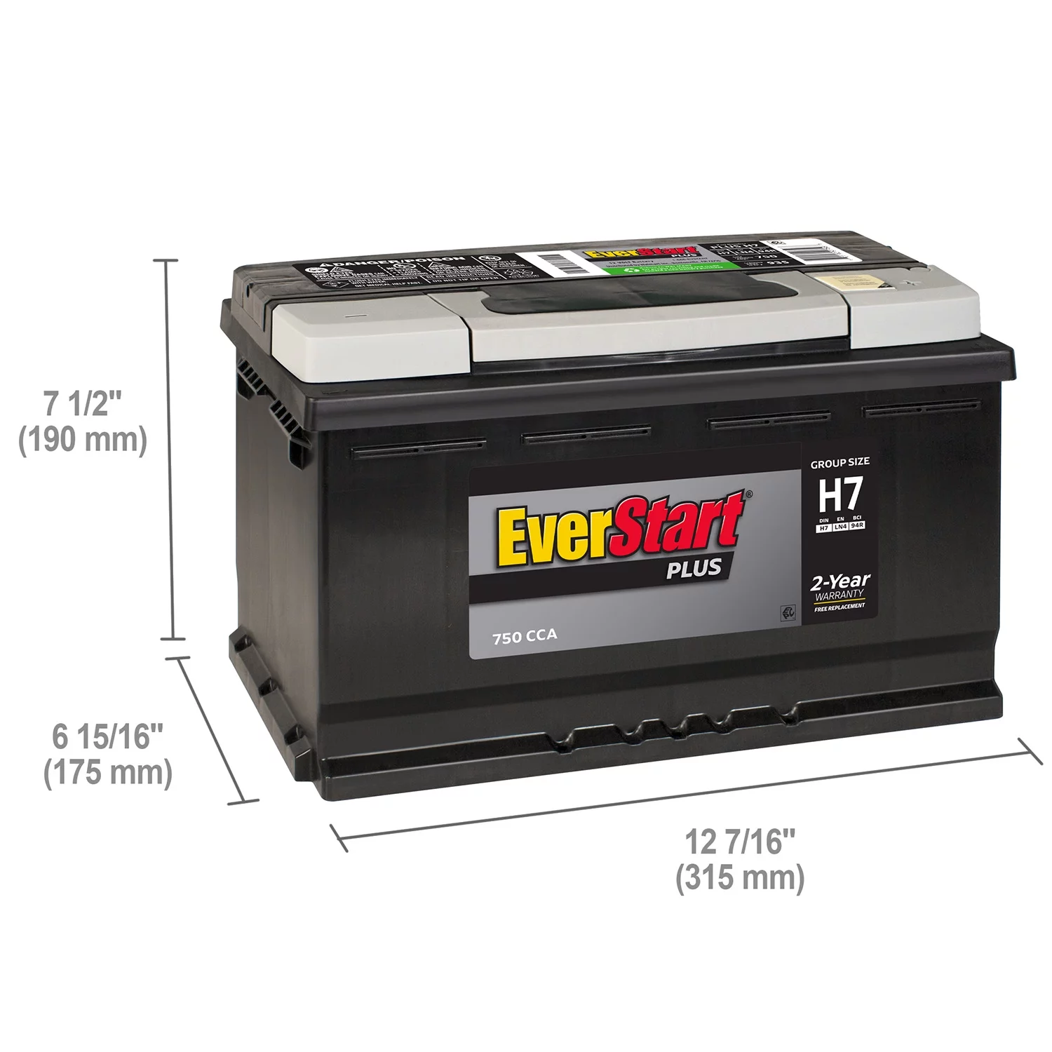 EverStart Plus Lead Acid Automotive Battery, Group Size H7 / LN4 / 94R 12 Volt, 750 CCA - Inhomebuy