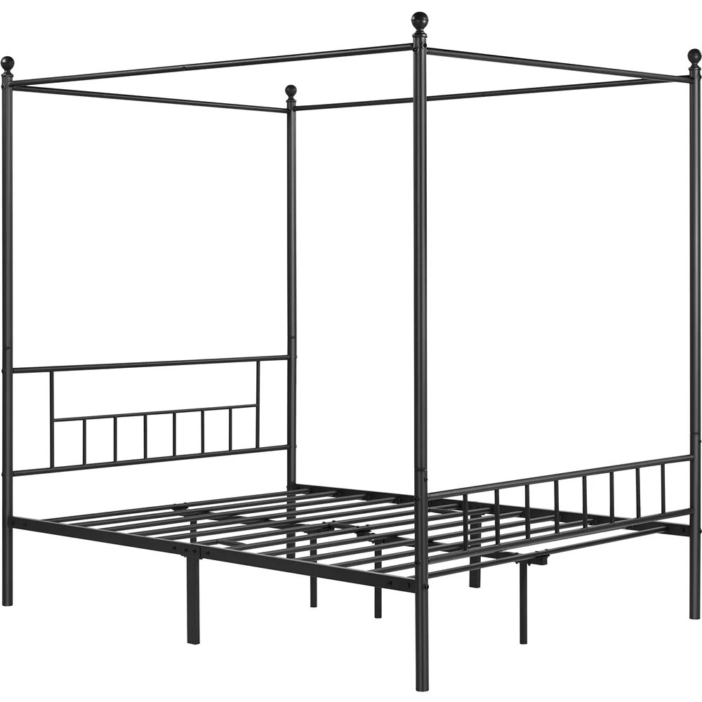 Topeakmart Metal Bed Frame Four-Poster Canopied with Headboard & Footboard, Queen, Black - Inhomebuy