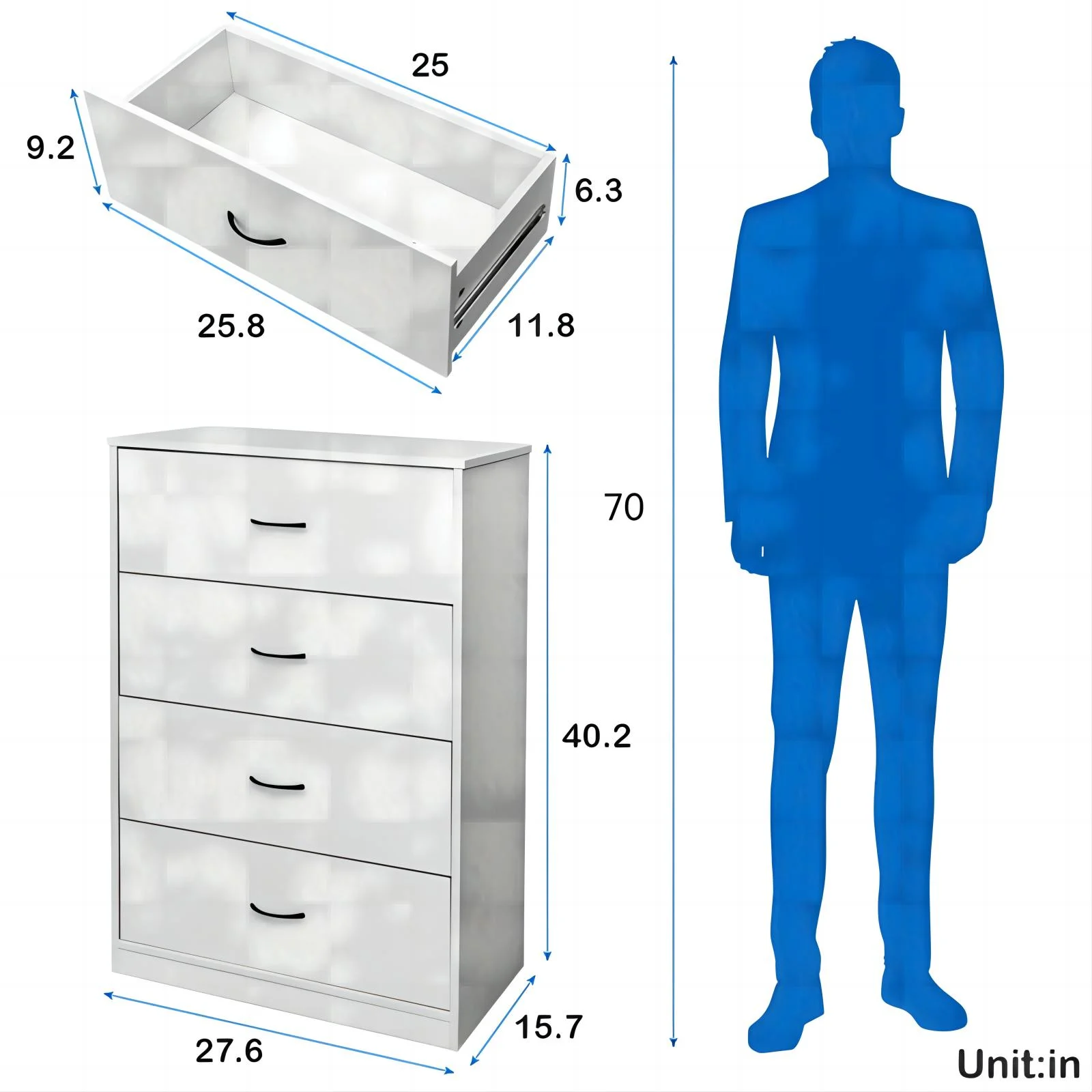 Vebreda 4 Drawer Wood Dressers for Bedroom, Modern Storage Cabinet Dresser, Light Gray - Inhomebuy