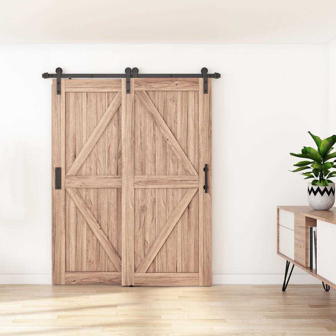 WINSOON Single Track Bypass Sliding Barn Door Hardware Kit for Double Doors Low Ceiling - Inhomebuy