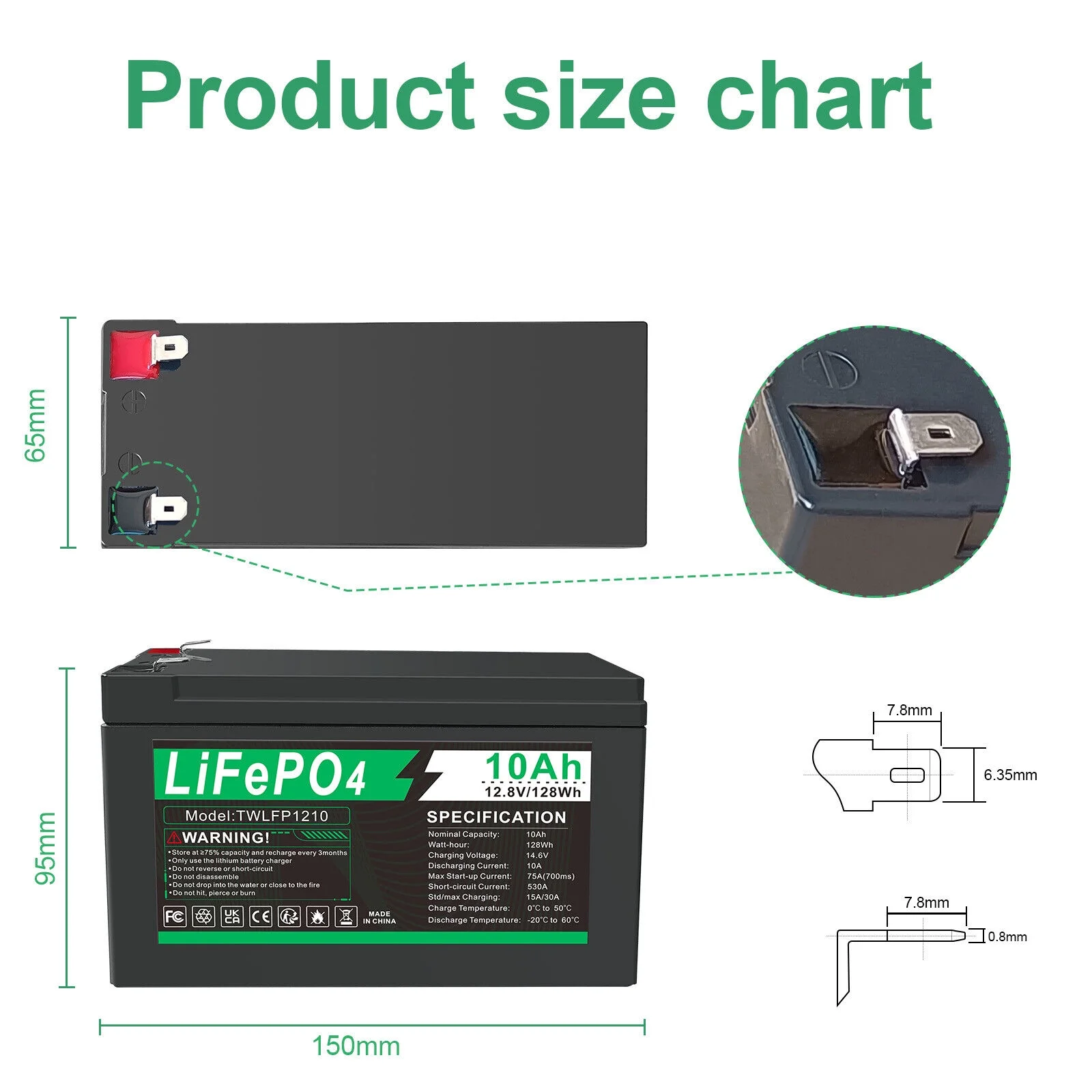 BMS LiFePO4 Battery 12V Lithium 10Ah 2000+ Deep Cycle for RV Boat Home Outdoor - Inhomebuy