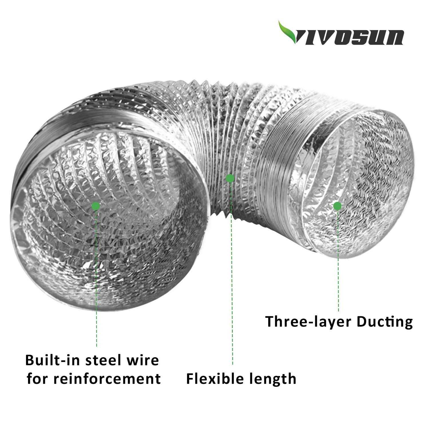 VIVOSUN 8 Feet Non-Insulated Flex Air Aluminum Ducting Dryer Vent Hose for HVAC Ventilation w/Two Stainless Steel Clamps - Inhomebuy