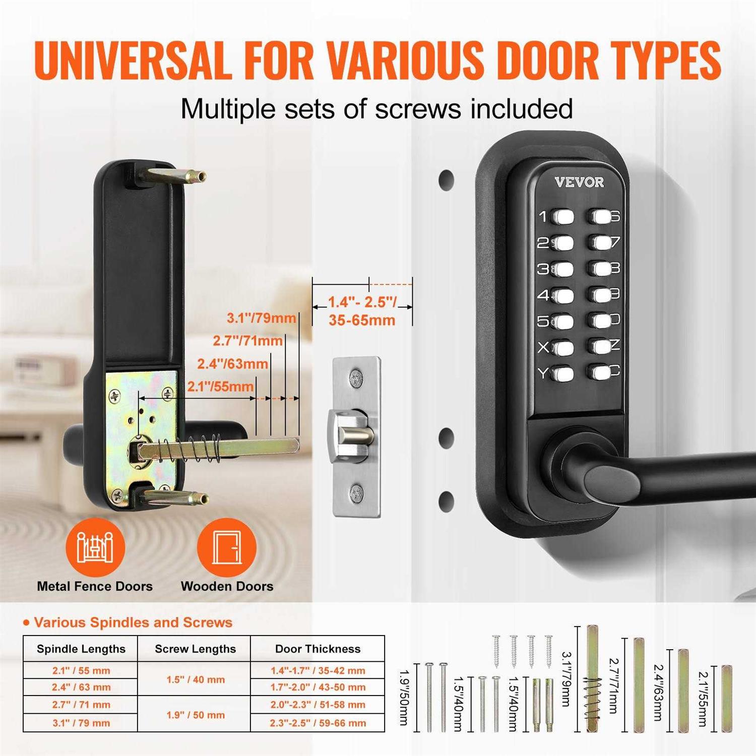 VEVOR Mechanical Keyless Entry Door Lock 14 Digit Keypad Water-proof Zinc Alloy - Inhomebuy