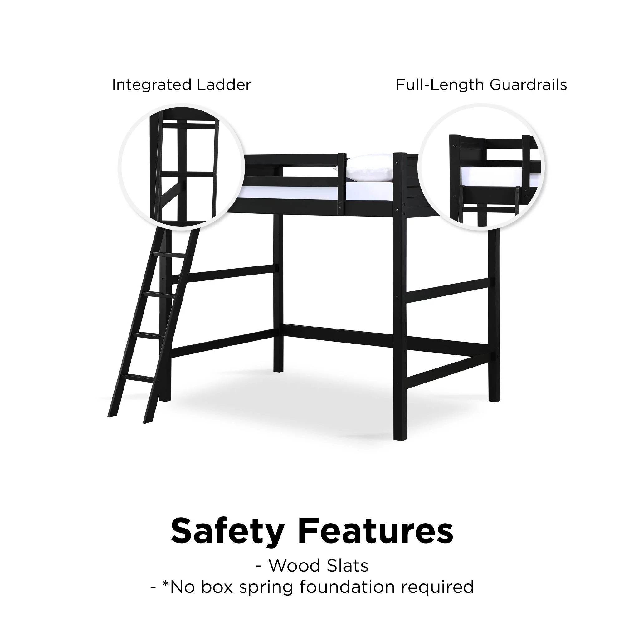 Your Zone Kiarah Full Size Loft Bed with Ladder, Black - Inhomebuy