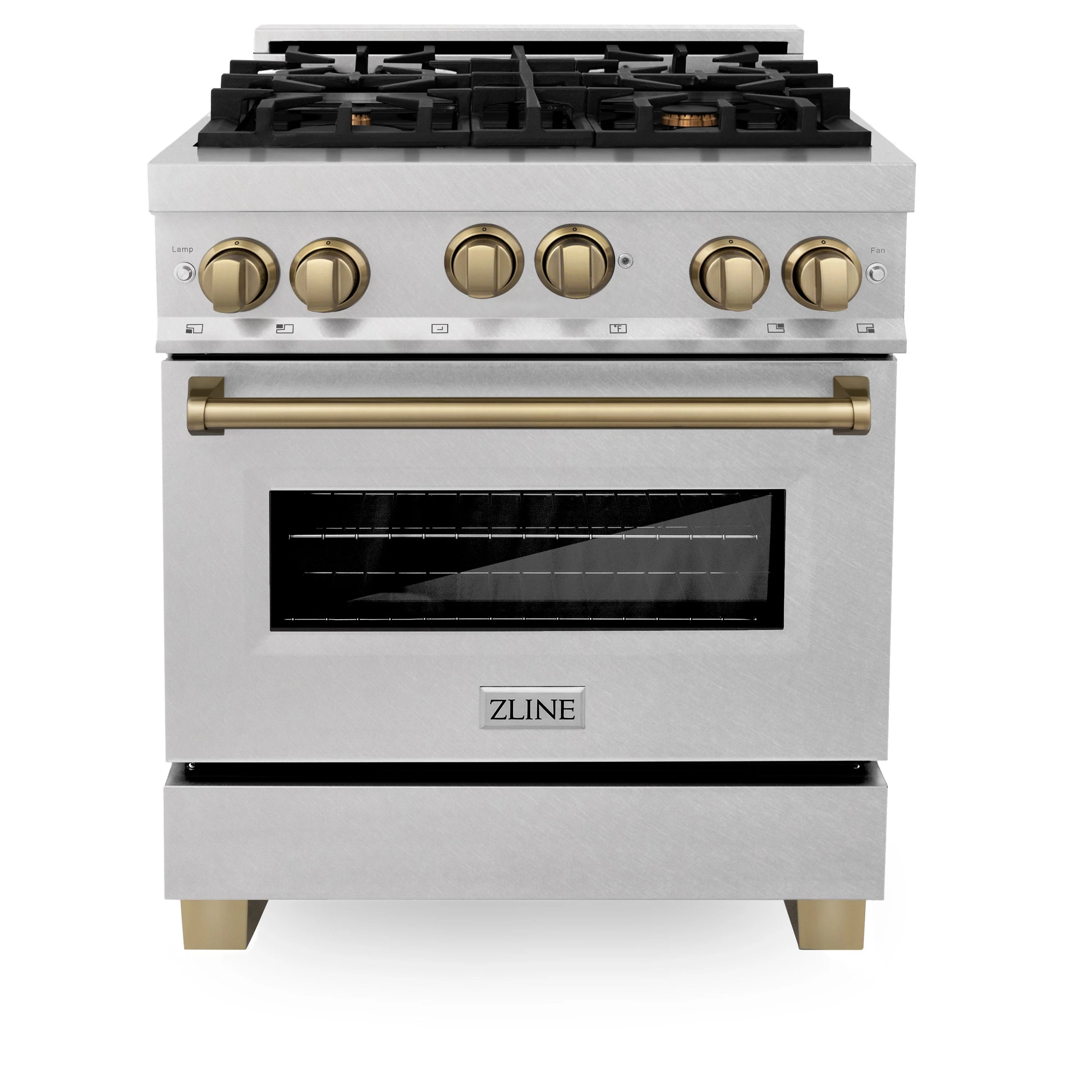 ZLINE Autograph Edition 30 in. 4.0 cu. ft. Range with Gas Burner and Gas Oven in DuraSnow Stainless Steel with Champagne Bronze Accents, RGSZ-SN-30-CB - Inhomebuy