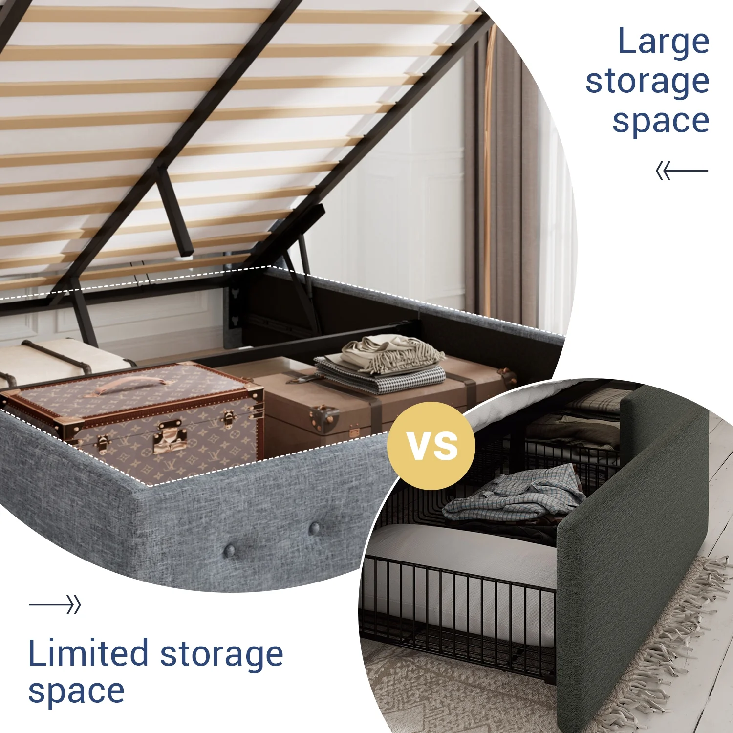 Allewie Queen Size Lift Up Platform Storage Bed Frame with Pannel Wingback Headboard, Light Beige - Inhomebuy