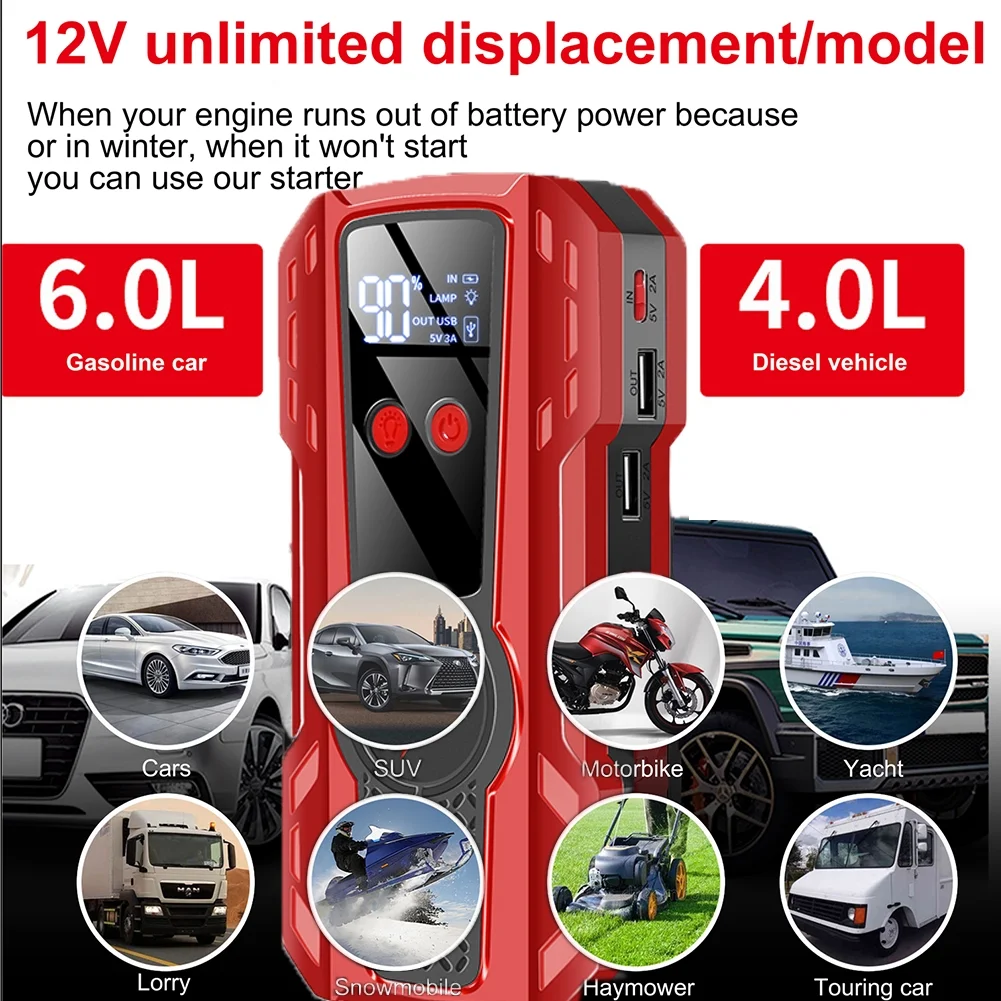 Car Jump Starter,5000A Peak 99800mAh Battery Jump Starter, 12V Car Battery Charger, Auto Battery Booster w/ LCD Display & 3 LED Modes, Portable Power Bank Charger - Inhomebuy