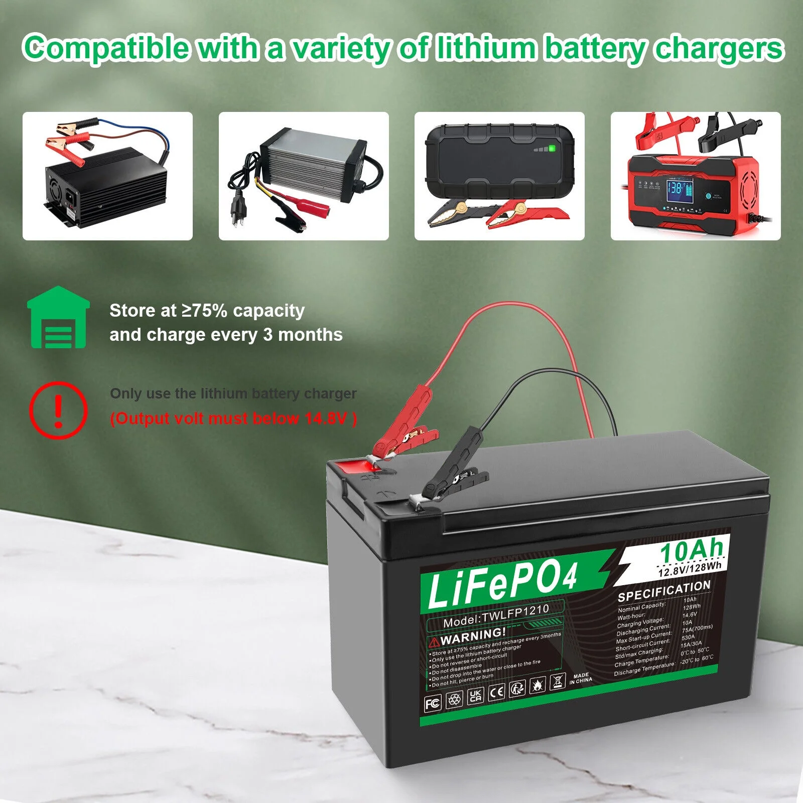 BMS LiFePO4 Battery 12V Lithium 10Ah 2000+ Deep Cycle for RV Boat Home Outdoor - Inhomebuy