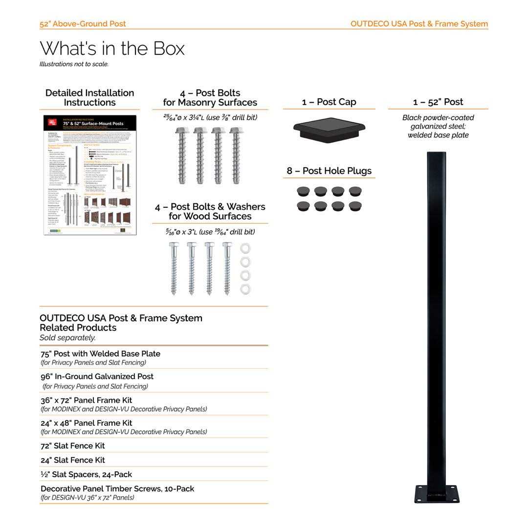 OUTDECO 2 in. x Black Galvanized Steel Fence Post and Welded Base Plate - Inhomebuy