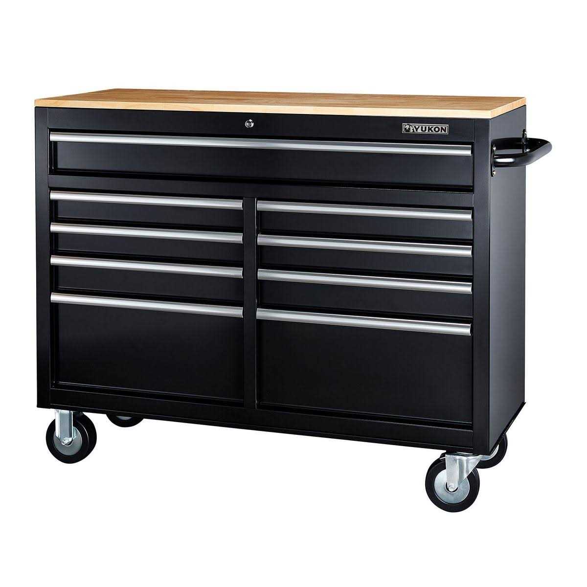 Yukon 46 in. 9-Drawer Mobile Storage Cabinet with Solid Wood Top - Inhomebuy