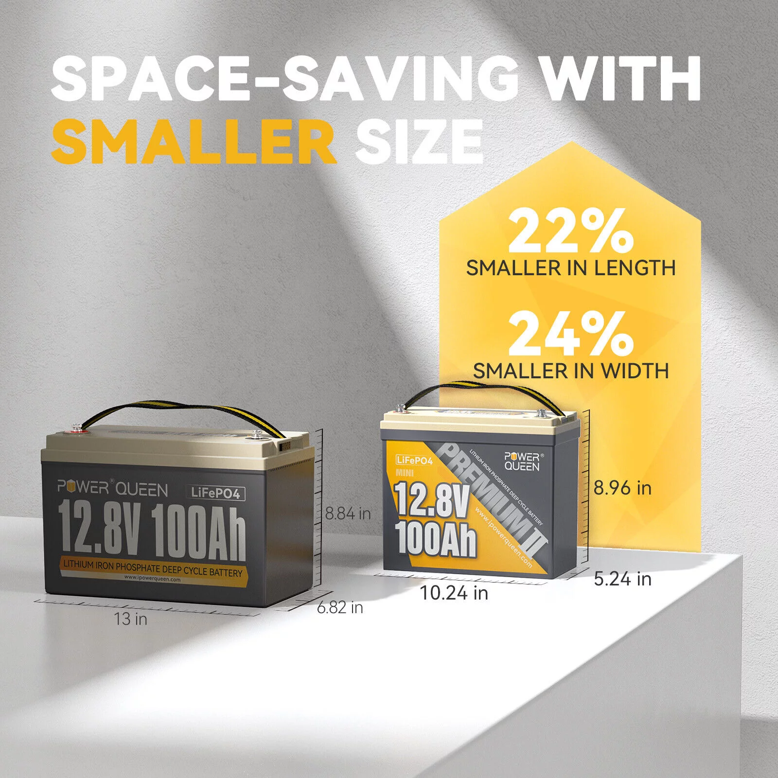 Power Queen 12V 100Ah Mini LiFePO4 Lithium Battery Deep Cycle 1280Wh BMS for Camper Boat Marine - Inhomebuy