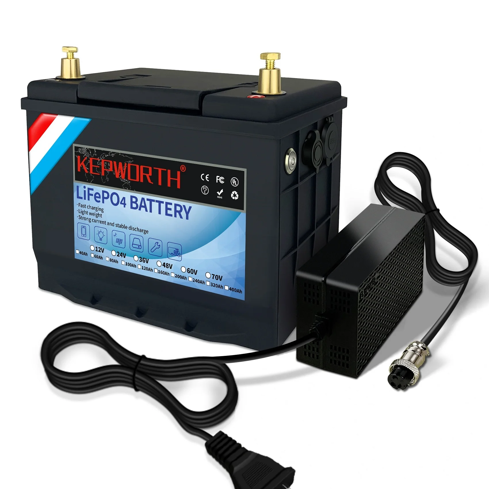 KEPWORTH 12V LiFePO4 Battery 80Ah, Lithium Batteries with Upgraded BMS, Up to 4000+ Rechargeable Deep Cycle, widely Used for Marine, Camper, RV, Solar Power, Boat - Inhomebuy