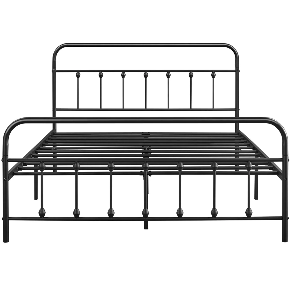 Alden Design Metal Platform Queen Bed with High Headboard, Black - Inhomebuy
