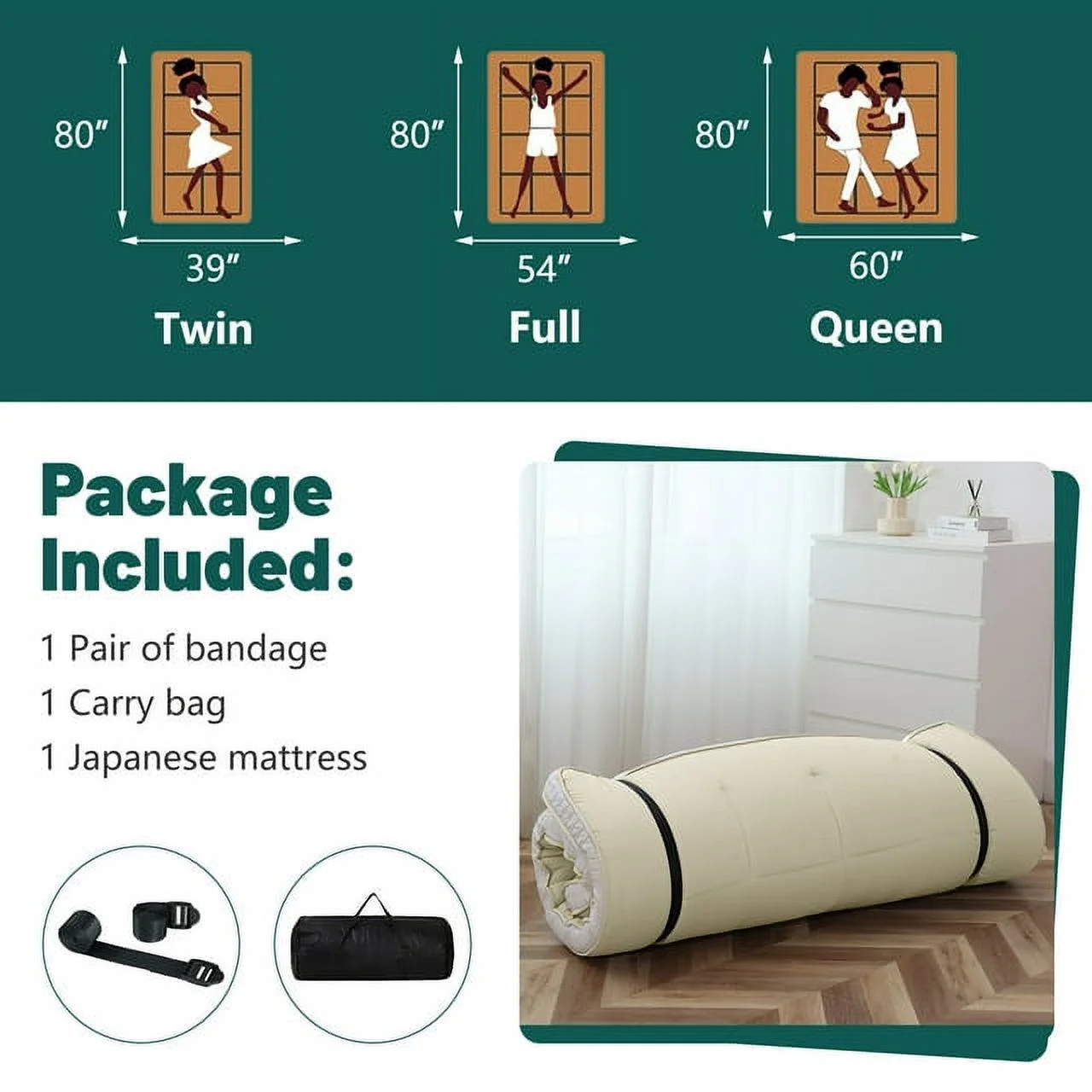 ABORON Japanese Floor Mattress, Upgraded Reversible Winter Futon Mattress Foam Mattress, 4