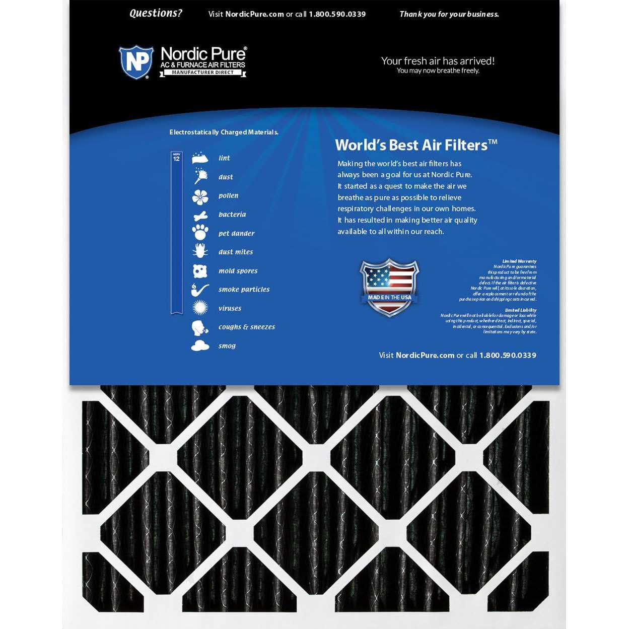 Nordic Pure MERV Pleated Plus Carbon AC Furnace Air Filters - Inhomebuy