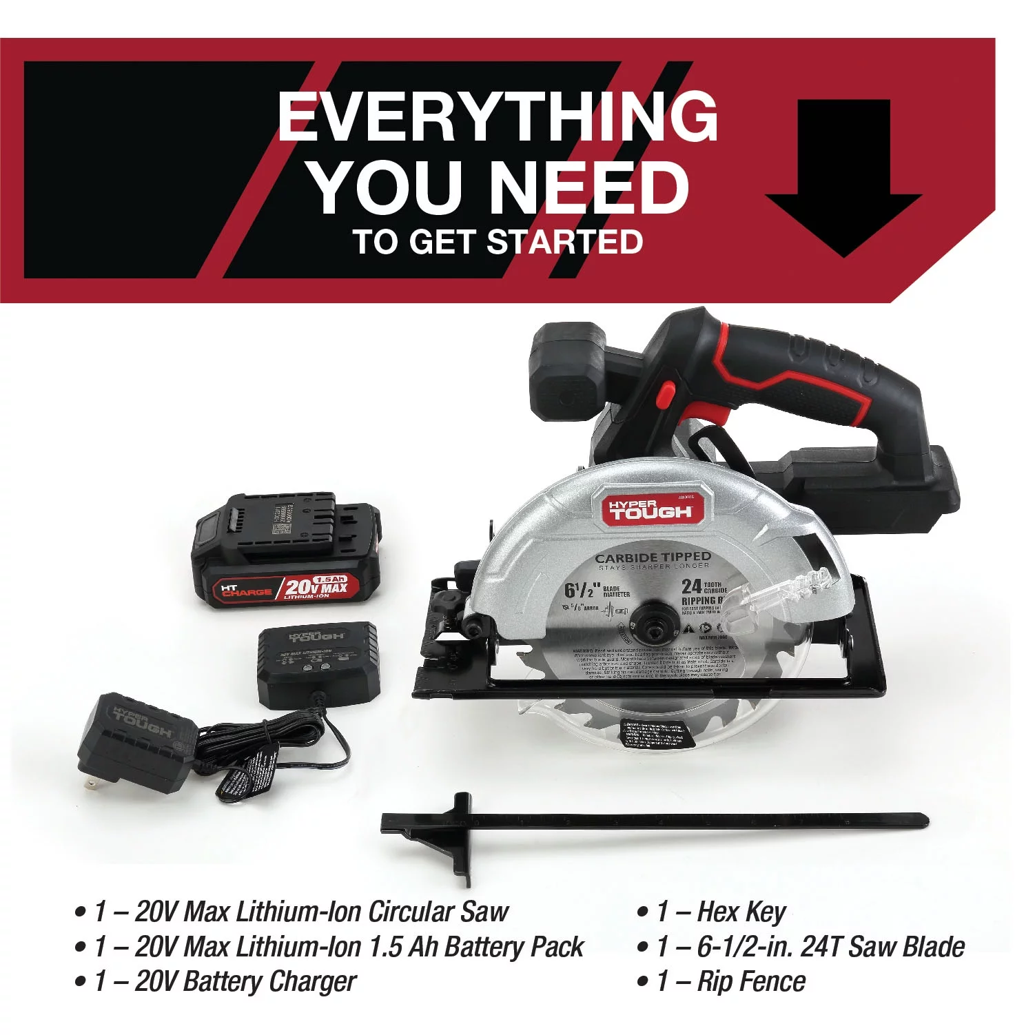 Hyper Tough 20V Cordless 3/8” Drill & Circular Saw Bundle, (2) 1.5Ah Lithium-Ion Batteries & (2) Chargers - Inhomebuy