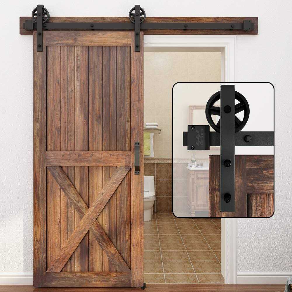 WINSOON 5-16FT Single Wood Sliding Barn Door Hardware Basic Black Big Spoke Wheel Roller Kit Garage Closet Carbon Steel Flat Track System - Inhomebuy