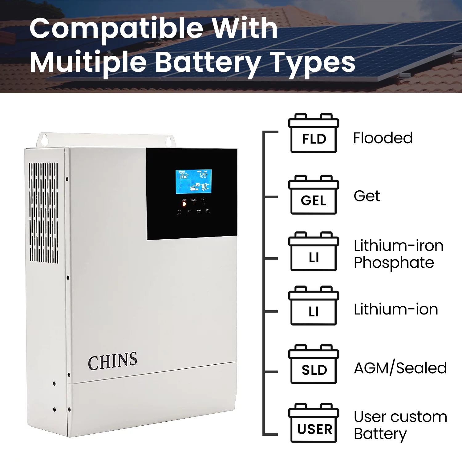 CHINS 24V 3000Watt All-in-One Solar Charger Inverter Suitable for 24V Lead-Acid/Lithium Battery - Inhomebuy