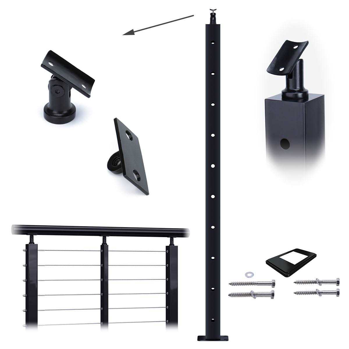 Muzata Level drilled Cable Railing Post 36x2x2 Adjustable Top Level Line Post Top Mount Stainless Steel - Inhomebuy