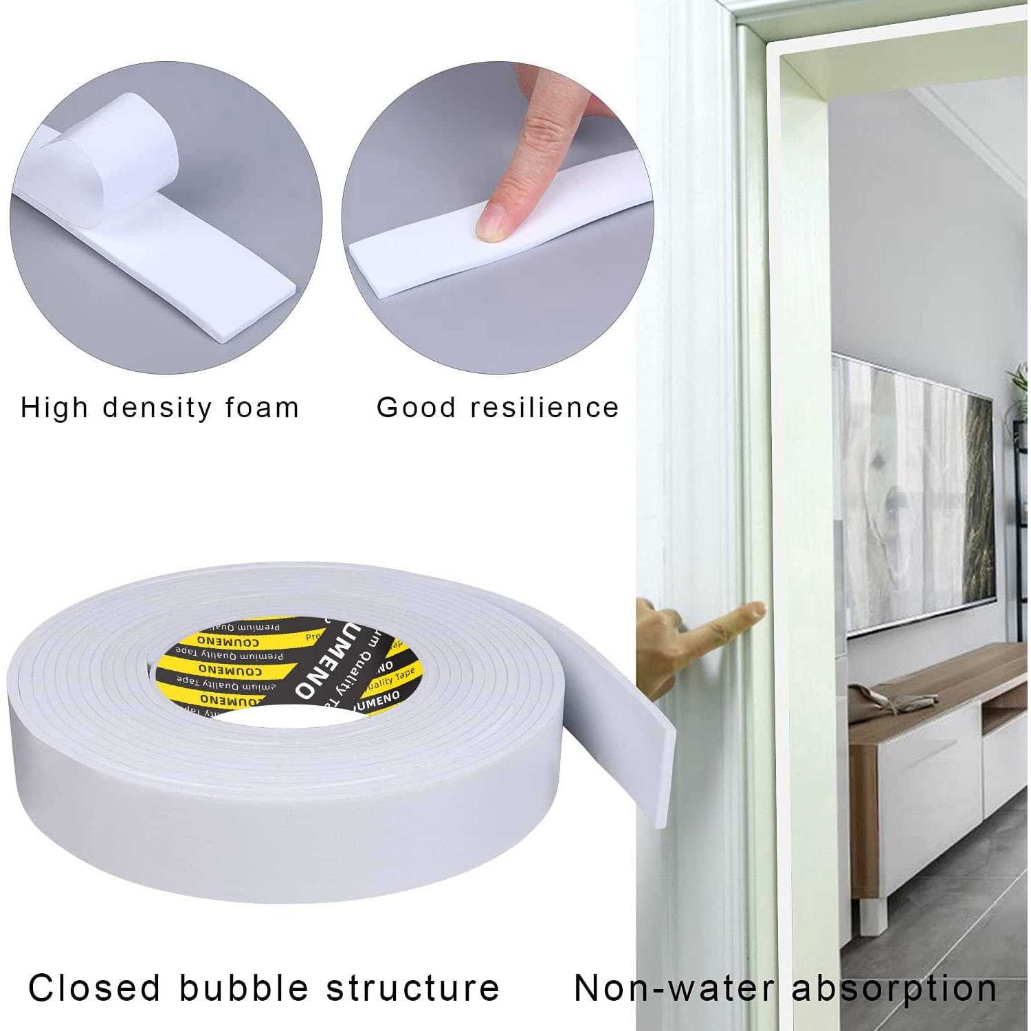 COUMENO EVA Single-Sided Adhesive White Foam Tape Single-Sided Sealing Strip Foam Pad Sponge Tape Window Weatherproof - Inhomebuy