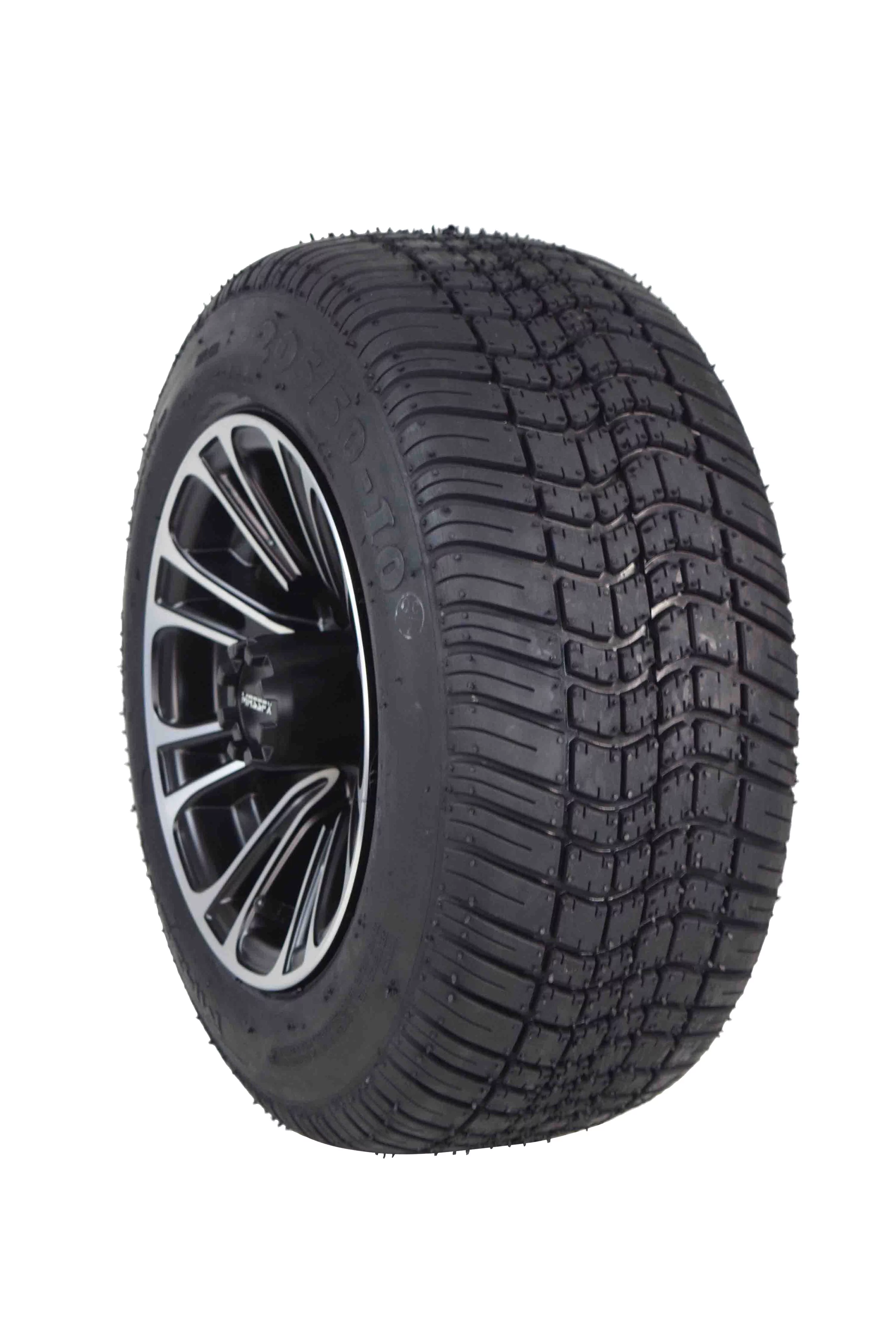 MASSFX 205/50-10 Golf Cart Turf Tire & Black Wheel Kit A238 10x7 4/101.6 (2 Pack) - Inhomebuy