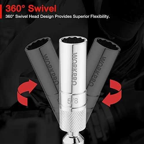 WORKPRO Magnetic Swivel Spark Plug Socket 3/8 Drive x Total Length - Inhomebuy