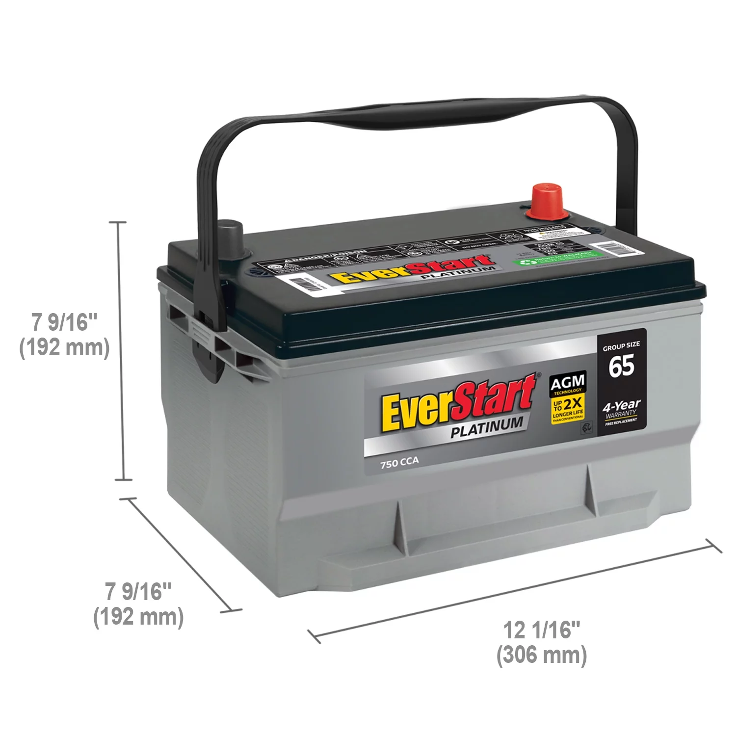 EverStart Platinum BOXED AGM Battery, Group Size 65 12 Volt, 750 CCA - Inhomebuy
