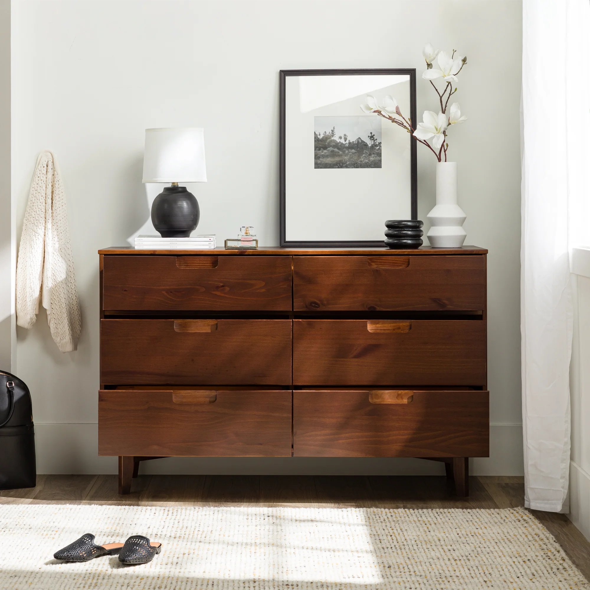 Walker Edison Sonoma 6-Drawer Solid Wood Caramel Dresser - Inhomebuy