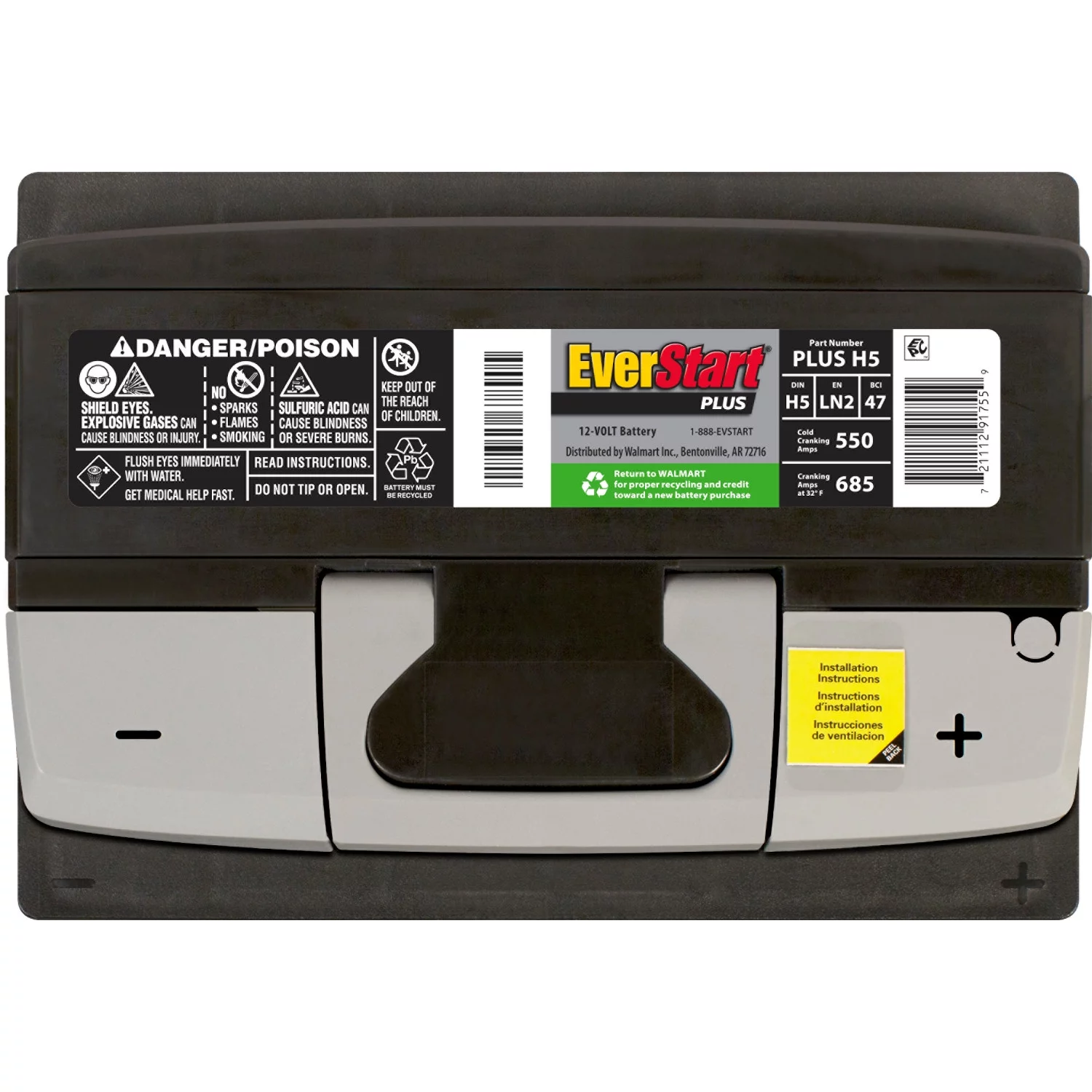 EverStart Plus Lead Acid Automotive Battery, Group Size H5 / LN2 / 47 12 Volt, 550 CCA - Inhomebuy