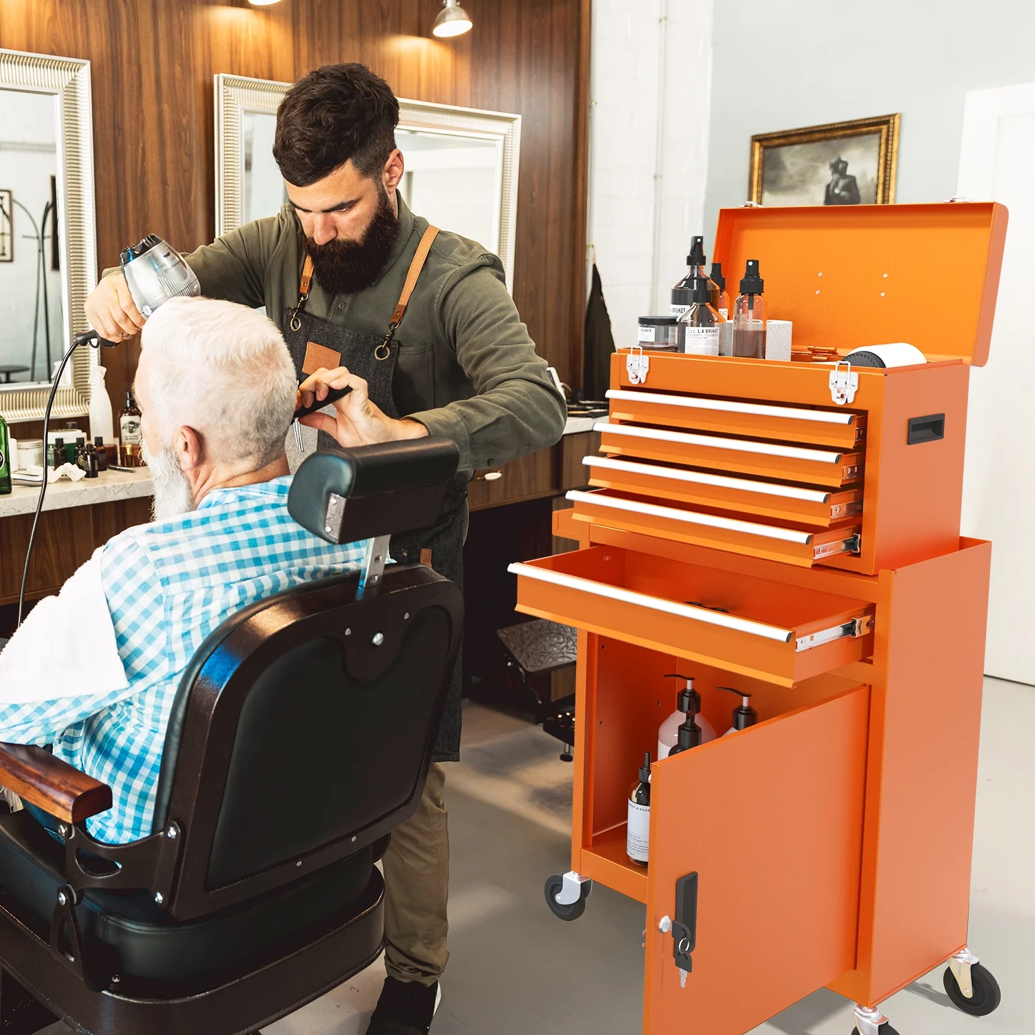 5 Drawer Mechanic Tool Chest with Wheels Heavy Duty Rolling Tool Box Cabinet Keyed Locking System Toolbox Organizer for Workshop Darkblue - Inhomebuy