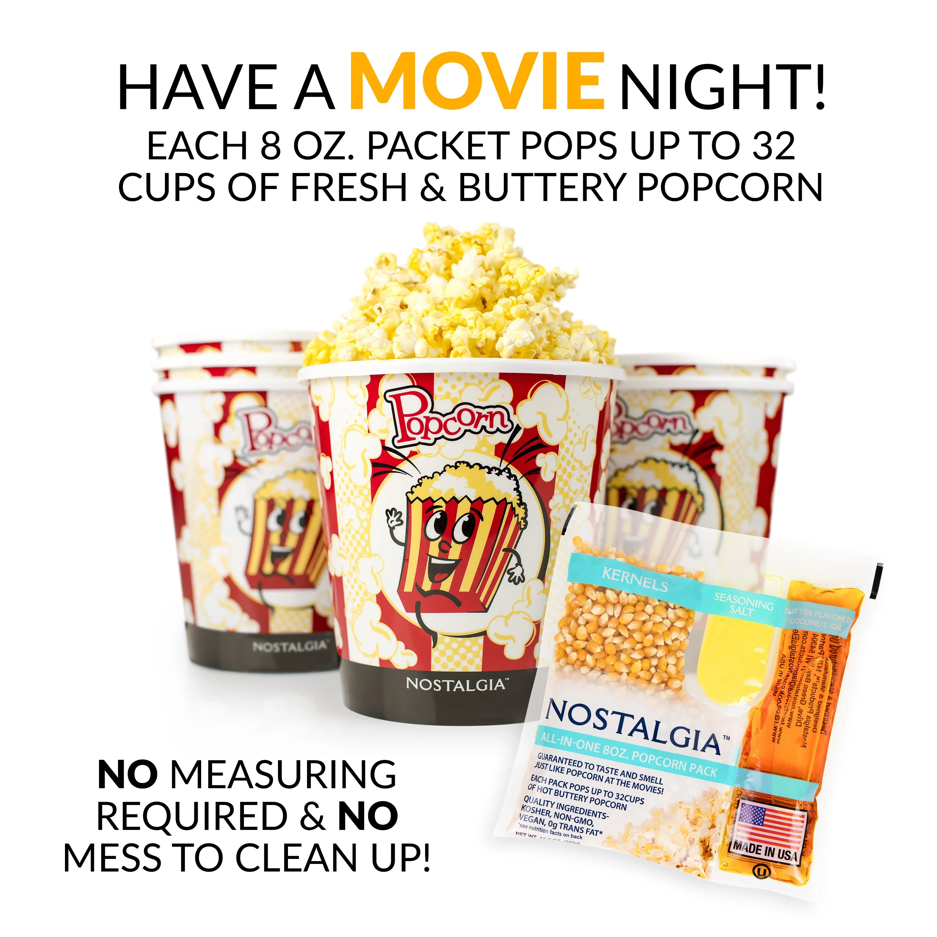 Best Tasting Premium 8-Ounce Popcorn, Oil & Seasoning Salt All-In-One Packs - 24 Count - Inhomebuy