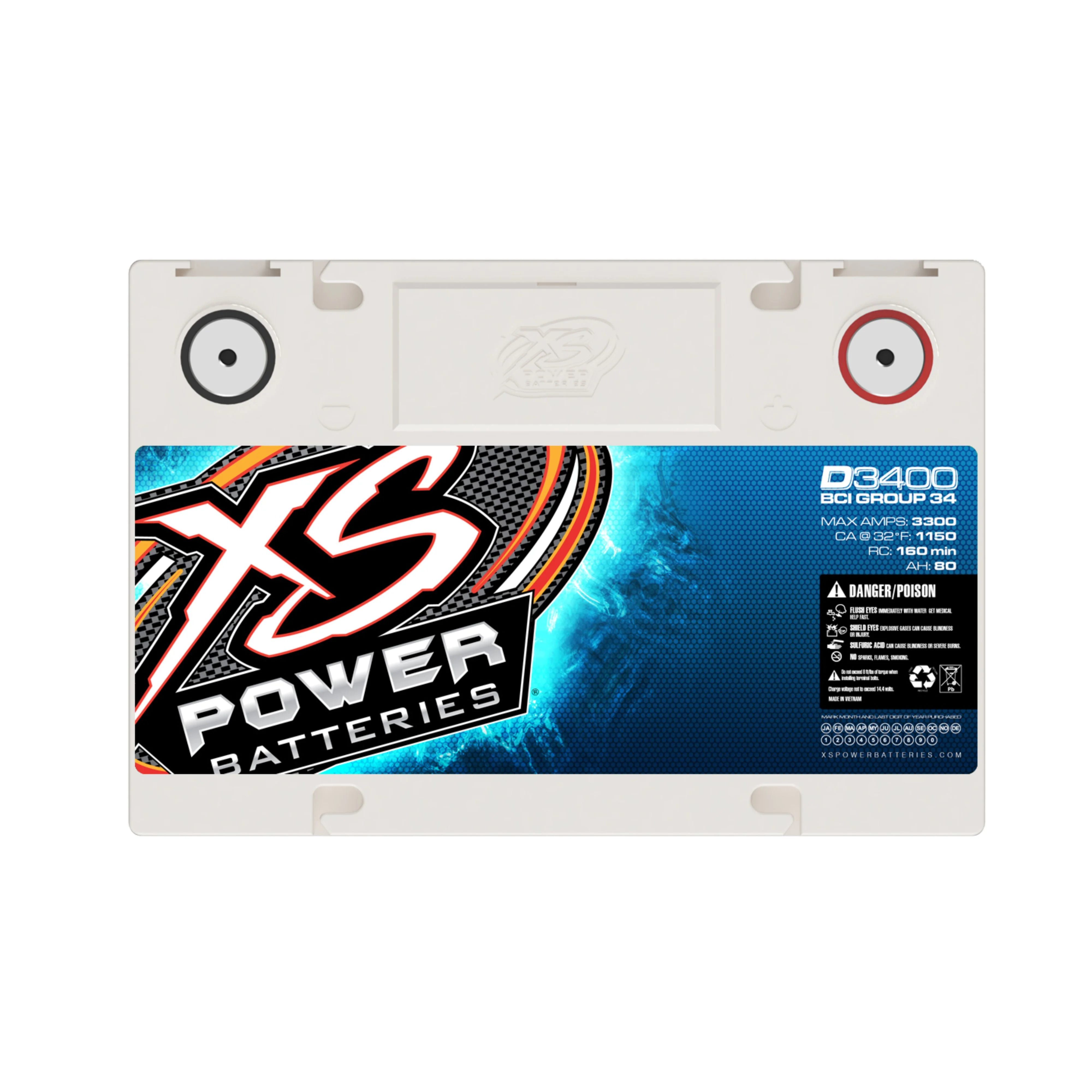 XS Power 12V BCI Group 34R AGM 4000W 3300A Car Battery with Terminal Bolt D3400 - Inhomebuy