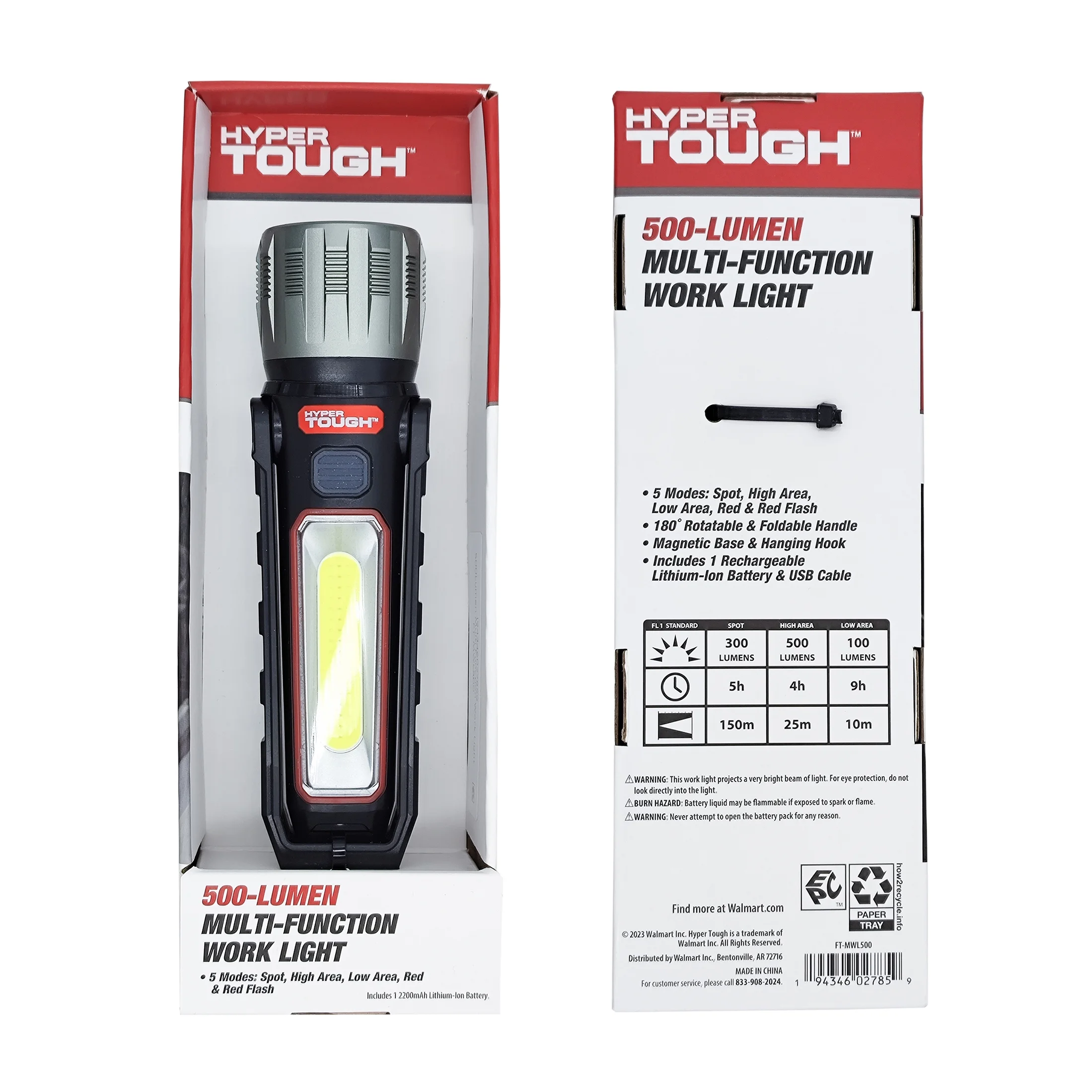 Hyper Tough 500 Lumens Portable Multi-Use LED Work Light with Folding Stand and Magnetic Base - Inhomebuy