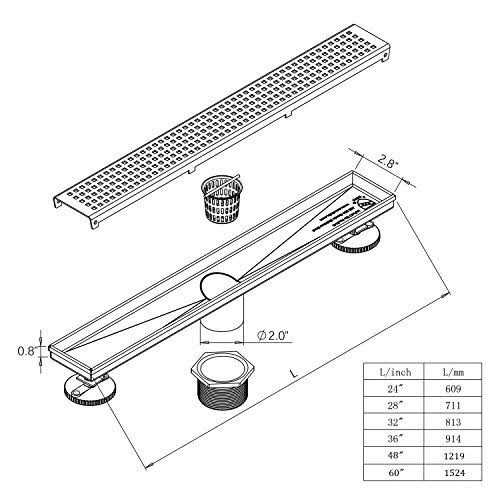 Neodrain Linear Shower Drain with Removable Quadrato Pattern Grate - Inhomebuy