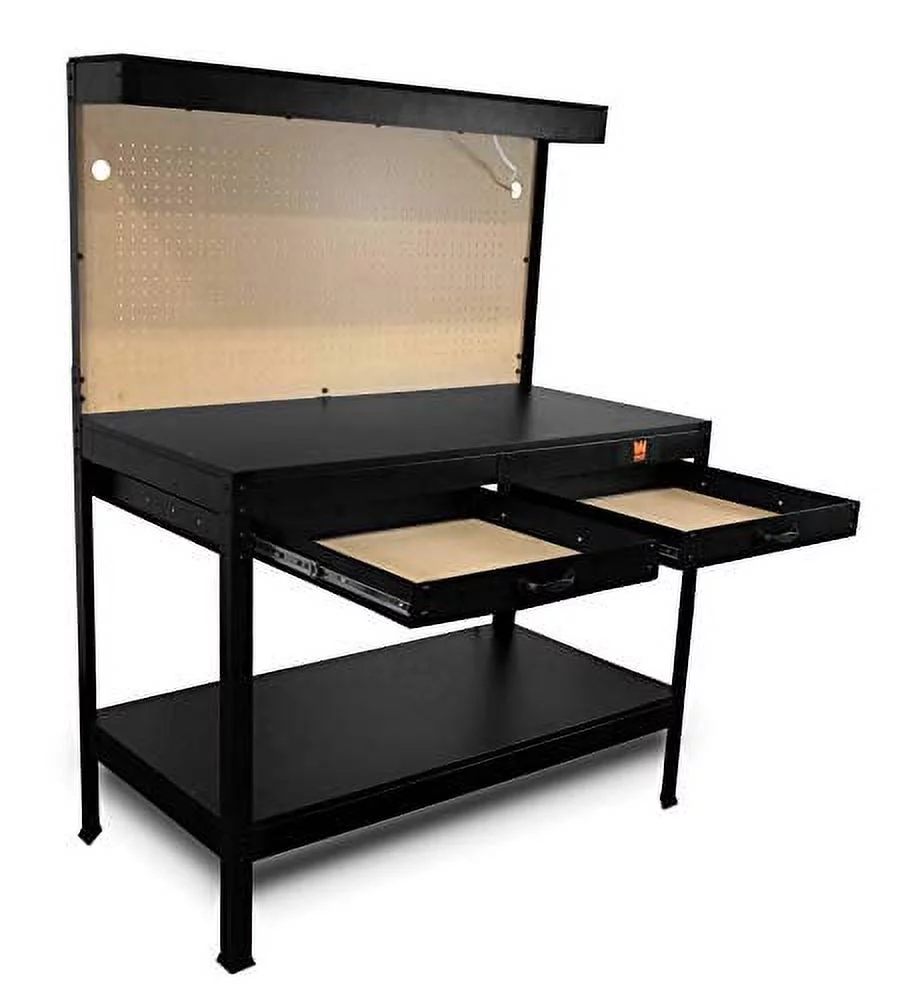 WEN 48 inch Steel Workbench with power outlets and light, 200lb capacity - Inhomebuy