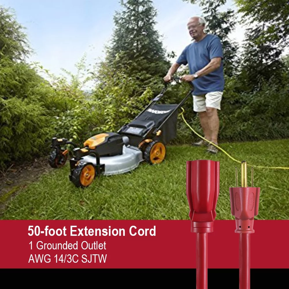 Hyper Tough 50FT 14AWG 3 Prong Red For Indoor and Outdoor Use Extension Cord - Inhomebuy