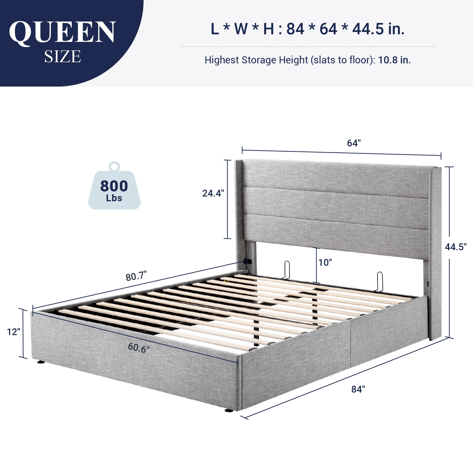Allewie Queen Size Lift Up Platform Storage Bed Frame with Pannel Wingback Headboard, Light Beige - Inhomebuy