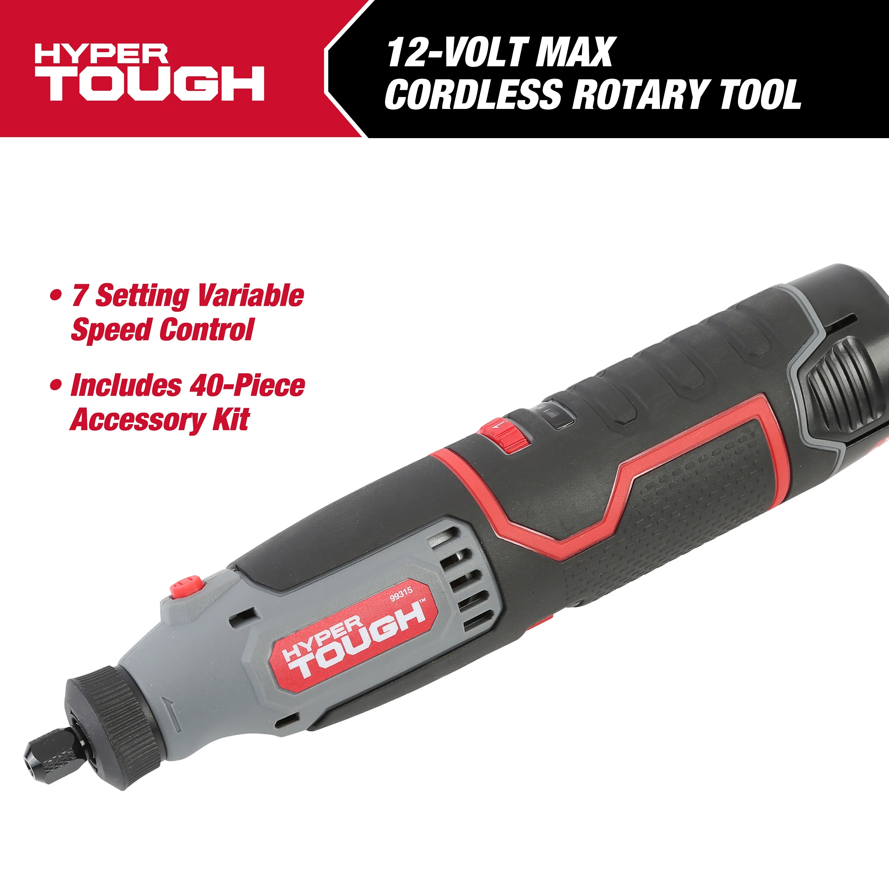 Hyper Tough 12V Max* Lithium-Ion Cordless Variable Speed Rotary Tool, 40 Accessories, with 1.5Ah Battery and Charger, 99315 - Inhomebuy