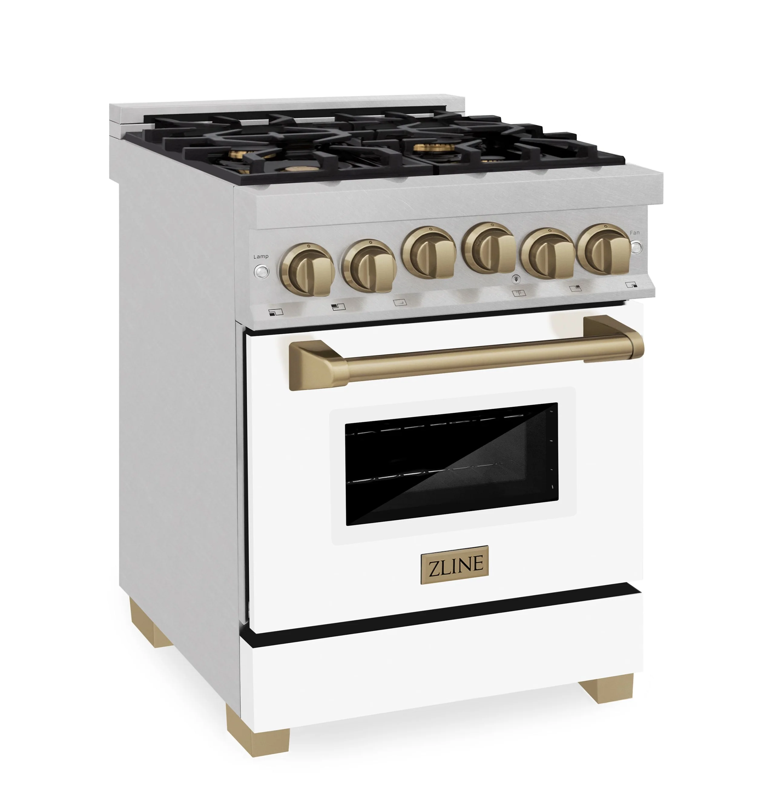 ZLINE Autograph Edition 24 in. Range with Gas Burner and Gas Oven in DuraSnow® Stainless Steel with White Matte Door and Gold Accents, RGSZ-WM-24-CB - Inhomebuy
