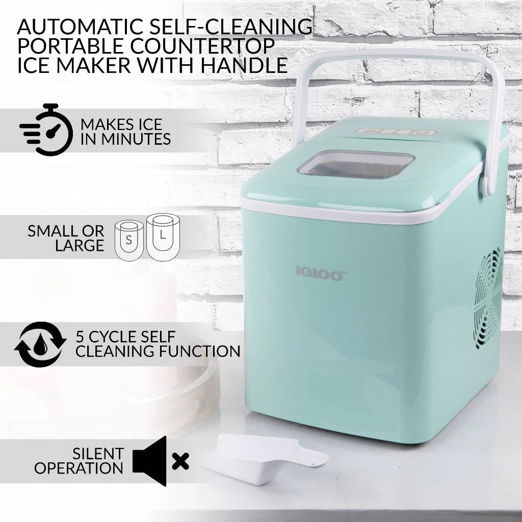 IGLOO® 26-Pound Automatic Self-Cleaning Portable Countertop Ice Maker Machine With Handle, Aqua - Inhomebuy