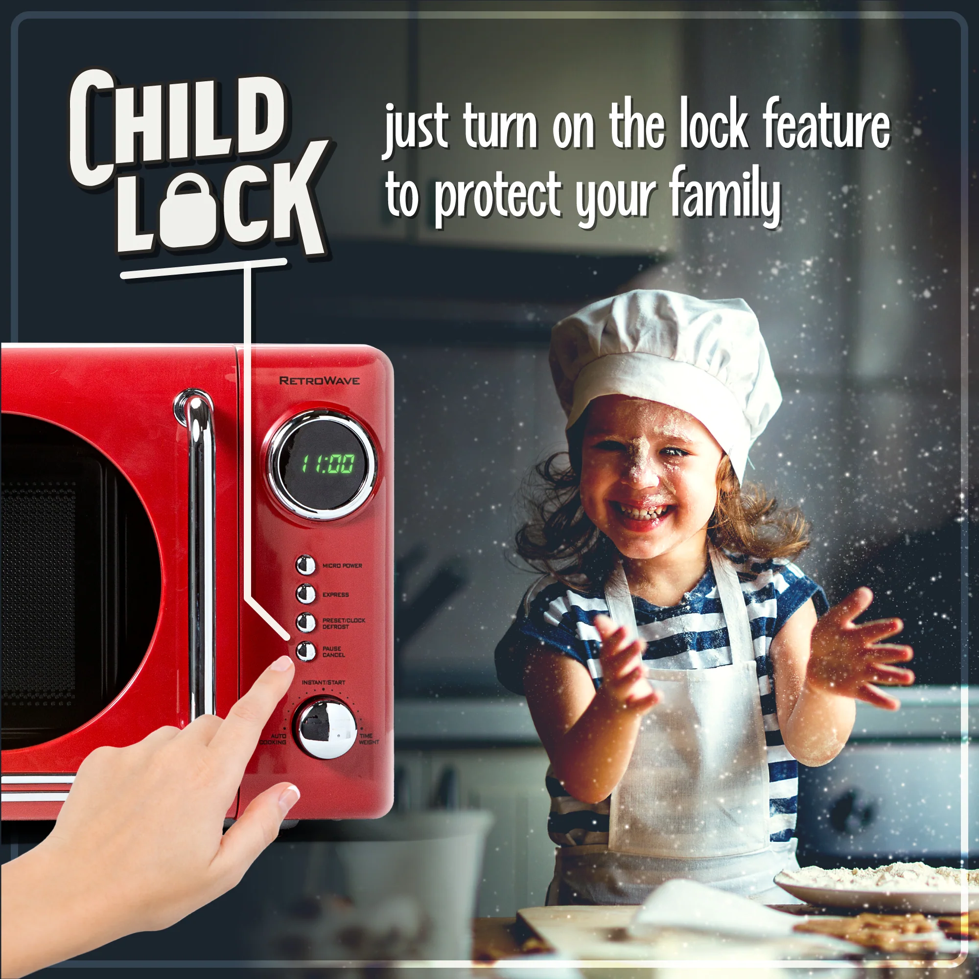 Retro 0.7 Cubic Foot 700-Watt Countertop Microwave Oven - Retro Red - Inhomebuy