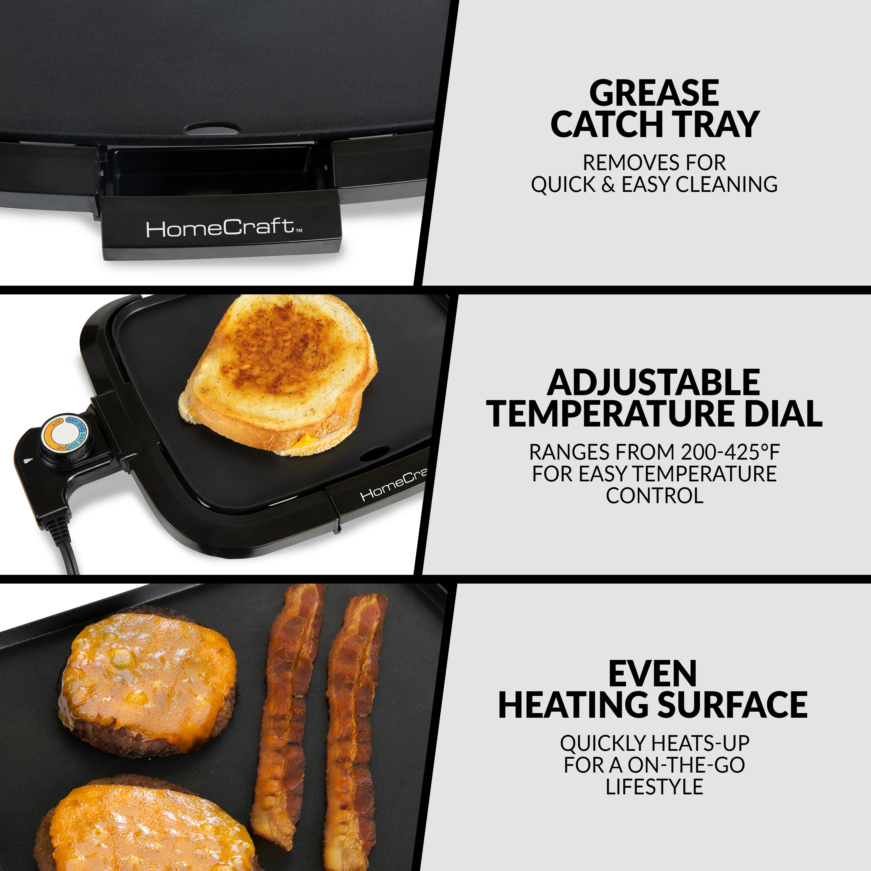 HomeCraft Non-Stick Griddle With Warming Drawer - Inhomebuy